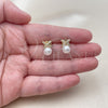Oro Laminado Stud Earring, Gold Filled Style with Ivory Pearl and White Micro Pave, Polished, Golden Finish, 02.344.0221.1