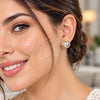 Oro Laminado Stud Earring, Gold Filled Style Love Knot Design, with Ivory Pearl and White Micro Pave, Polished, Golden Finish, 02.344.0240