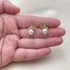 Oro Laminado Stud Earring, Gold Filled Style Butterfly Design, with Ivory Pearl and White Micro Pave, Polished, Golden Finish, 02.344.0242