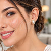 Oro Laminado Stud Earring, Gold Filled Style Flower Design, with Ivory Pearl and White Cubic Zirconia, Polished, Golden Finish, 02.344.0243