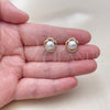 Oro Laminado Stud Earring, Gold Filled Style Flower Design, with Ivory Pearl and White Cubic Zirconia, Polished, Golden Finish, 02.344.0243
