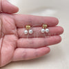 Oro Laminado Stud Earring, Gold Filled Style Cherry and Bow Design, with Ivory Pearl, Polished, Golden Finish, 02.344.0244