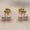 Oro Laminado Stud Earring, Gold Filled Style Cherry and Bow Design, with Ivory Pearl, Polished, Golden Finish, 02.344.0244