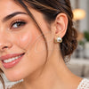 Oro Laminado Stud Earring, Gold Filled Style Leaf and Ball Design, with Ivory Pearl and White Micro Pave, Polished, Golden Finish, 02.344.0245