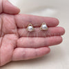 Oro Laminado Stud Earring, Gold Filled Style Leaf and Ball Design, with Ivory Pearl and White Micro Pave, Polished, Golden Finish, 02.344.0245