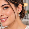 Oro Laminado Stud Earring, Gold Filled Style Teardrop Design, with Ivory Pearl and White Micro Pave, Polished, Golden Finish, 02.344.0247
