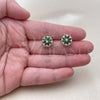 Oro Laminado Stud Earring, Gold Filled Style Flower Design, with Green and White Cubic Zirconia, Polished, Golden Finish, 02.344.0249