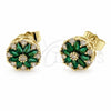 Oro Laminado Stud Earring, Gold Filled Style Flower Design, with Green and White Cubic Zirconia, Polished, Golden Finish, 02.344.0249