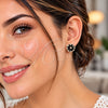 Oro Laminado Stud Earring, Gold Filled Style Flower Design, with Black and White Cubic Zirconia, Polished, Golden Finish, 02.344.0249.1