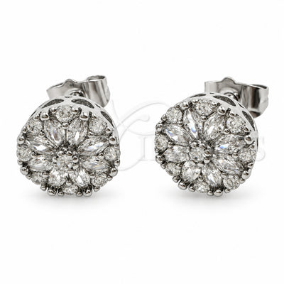 White Gold Filled Stud Earring, Flower Design, with White Cubic Zirconia, Polished, Rhodium Finish, 02.344.0249.2