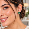 White Gold Filled Stud Earring, Flower Design, with Green and White Cubic Zirconia, Polished, Rhodium Finish, 02.344.0249.3