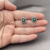 White Gold Filled Stud Earring, Flower Design, with Green and White Cubic Zirconia, Polished, Rhodium Finish, 02.344.0249.3