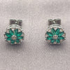 White Gold Filled Stud Earring, Flower Design, with Green and White Cubic Zirconia, Polished, Rhodium Finish, 02.344.0249.3