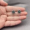 White Gold Filled Stud Earring, Flower Design, with Black and White Cubic Zirconia, Polished, Rhodium Finish, 02.344.0249.4