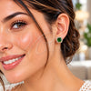 Oro Laminado Stud Earring, Gold Filled Style Cluster Design, with Green Cubic Zirconia and White Micro Pave, Polished, Golden Finish, 02.344.0250