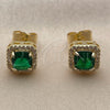 Oro Laminado Stud Earring, Gold Filled Style Cluster Design, with Green Cubic Zirconia and White Micro Pave, Polished, Golden Finish, 02.344.0250