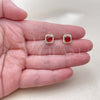 Oro Laminado Stud Earring, Gold Filled Style Cluster Design, with Garnet Cubic Zirconia and White Micro Pave, Polished, Golden Finish, 02.344.0250.1