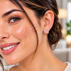 Oro Laminado Stud Earring, Gold Filled Style Cluster Design, with Pink Cubic Zirconia and White Micro Pave, Polished, Golden Finish, 02.344.0250.2