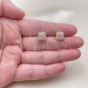 Oro Laminado Stud Earring, Gold Filled Style Cluster Design, with Pink Cubic Zirconia and White Micro Pave, Polished, Golden Finish, 02.344.0250.2