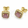 Oro Laminado Stud Earring, Gold Filled Style Cluster Design, with Pink Cubic Zirconia and White Micro Pave, Polished, Golden Finish, 02.344.0250.2