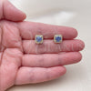Oro Laminado Stud Earring, Gold Filled Style Cluster Design, with Sapphire Blue Cubic Zirconia and White Micro Pave, Polished, Golden Finish, 02.344.0250.4