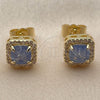 Oro Laminado Stud Earring, Gold Filled Style Cluster Design, with Sapphire Blue Cubic Zirconia and White Micro Pave, Polished, Golden Finish, 02.344.0250.4