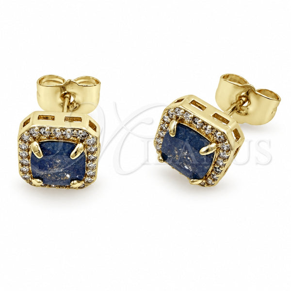 Oro Laminado Stud Earring, Gold Filled Style Cluster Design, with Sapphire Blue Cubic Zirconia and White Micro Pave, Polished, Golden Finish, 02.344.0250.4