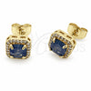 Oro Laminado Stud Earring, Gold Filled Style Cluster Design, with Sapphire Blue Cubic Zirconia and White Micro Pave, Polished, Golden Finish, 02.344.0250.4