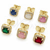 Oro Laminado Stud Earring, Gold Filled Style Cluster Design, with Sapphire Blue Cubic Zirconia and White Micro Pave, Polished, Golden Finish, 02.344.0250.4