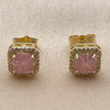 Oro Laminado Stud Earring, Gold Filled Style Cluster Design, with Light Rose Cubic Zirconia and White Micro Pave, Polished, Golden Finish, 02.344.0250.5