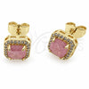 Oro Laminado Stud Earring, Gold Filled Style Cluster Design, with Light Rose Cubic Zirconia and White Micro Pave, Polished, Golden Finish, 02.344.0250.5