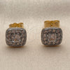 Oro Laminado Stud Earring, Gold Filled Style Cluster Design, with White Cubic Zirconia, Polished, Two Tone, 02.344.0082.7