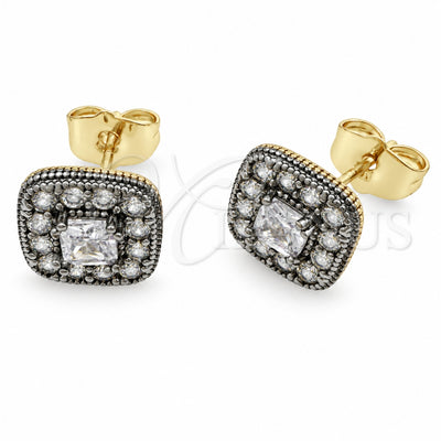 Oro Laminado Stud Earring, Gold Filled Style Cluster Design, with White Cubic Zirconia, Polished, Two Tone, 02.344.0082.7