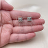Oro Laminado Stud Earring, Gold Filled Style Cluster Design, with White Cubic Zirconia, Polished, Two Tone, 02.344.0251