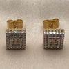 Oro Laminado Stud Earring, Gold Filled Style Cluster Design, with White Cubic Zirconia, Polished, Two Tone, 02.344.0251