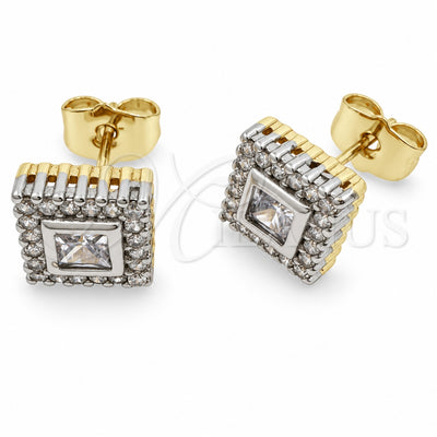Oro Laminado Stud Earring, Gold Filled Style Cluster Design, with White Cubic Zirconia, Polished, Two Tone, 02.344.0251