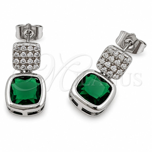 White Gold Filled Stud Earring, with Green and White Cubic Zirconia, Polished, Rhodium Finish, 02.344.0176.4