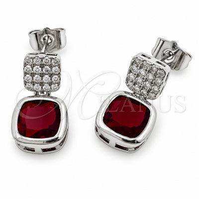 White Gold Filled Stud Earring, with Garnet and White Cubic Zirconia, Polished, Rhodium Finish, 02.344.0176.5