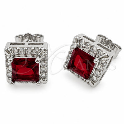 White Gold Filled Stud Earring, Cluster Design, with Garnet and White Cubic Zirconia, Polished, Rhodium Finish, 02.344.0167.2