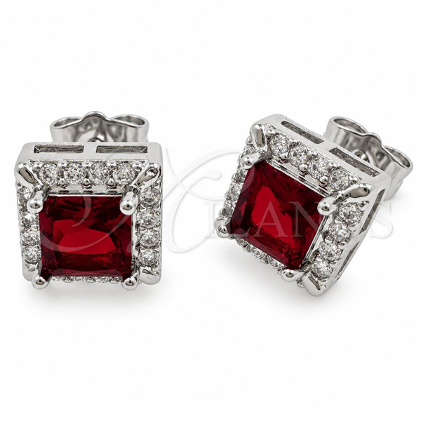 White Gold Filled Stud Earring, Cluster Design, with Garnet and White Cubic Zirconia, Polished, Rhodium Finish, 02.344.0167.2