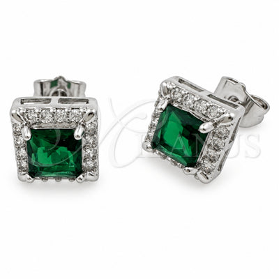 White Gold Filled Stud Earring, Cluster Design, with Green and White Cubic Zirconia, Polished, Rhodium Finish, 02.344.0167.3