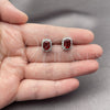 White Gold Filled Stud Earring, Cluster and Greek Key Design, with Garnet Cubic Zirconia and White Micro Pave, Polished, Rhodium Finish, 02.342.0209.3