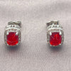 White Gold Filled Stud Earring, Cluster and Greek Key Design, with Garnet Cubic Zirconia and White Micro Pave, Polished, Rhodium Finish, 02.342.0209.3
