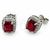 White Gold Filled Stud Earring, Cluster and Greek Key Design, with Garnet Cubic Zirconia and White Micro Pave, Polished, Rhodium Finish, 02.342.0209.3