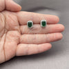 White Gold Filled Stud Earring, Cluster and Greek Key Design, with Green Cubic Zirconia and White Micro Pave, Polished, Rhodium Finish, 02.342.0209.4