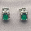 White Gold Filled Stud Earring, Cluster and Greek Key Design, with Green Cubic Zirconia and White Micro Pave, Polished, Rhodium Finish, 02.342.0209.4