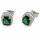 Arete Dormilona 02.342.0209.4 Oro Laminado Blanco, Diseño de Cluster y Llave Griega, con Zirconia Cubica Verde y Micro Pave Blanca, Pulido, Rodinado