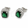 White Gold Filled Stud Earring, Cluster and Greek Key Design, with Green Cubic Zirconia and White Micro Pave, Polished, Rhodium Finish, 02.342.0209.4