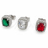 White Gold Filled Stud Earring, Cluster and Greek Key Design, with Green Cubic Zirconia and White Micro Pave, Polished, Rhodium Finish, 02.342.0209.4