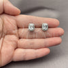 White Gold Filled Stud Earring, Cluster and Greek Key Design, with White Cubic Zirconia and White Micro Pave, Polished, Rhodium Finish, 02.342.0209.5